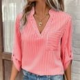 thumbnail image 6 of Jewelreauty Womens Striped 3/4 Sleeve V Neck Work Shirts Dressy Tops Casual Lightweight T-Shirts with Pocket (XL, Red), 6 of 7