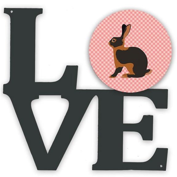 Tan Rabbit Pink Check Metal Wall Artwork LOVE
