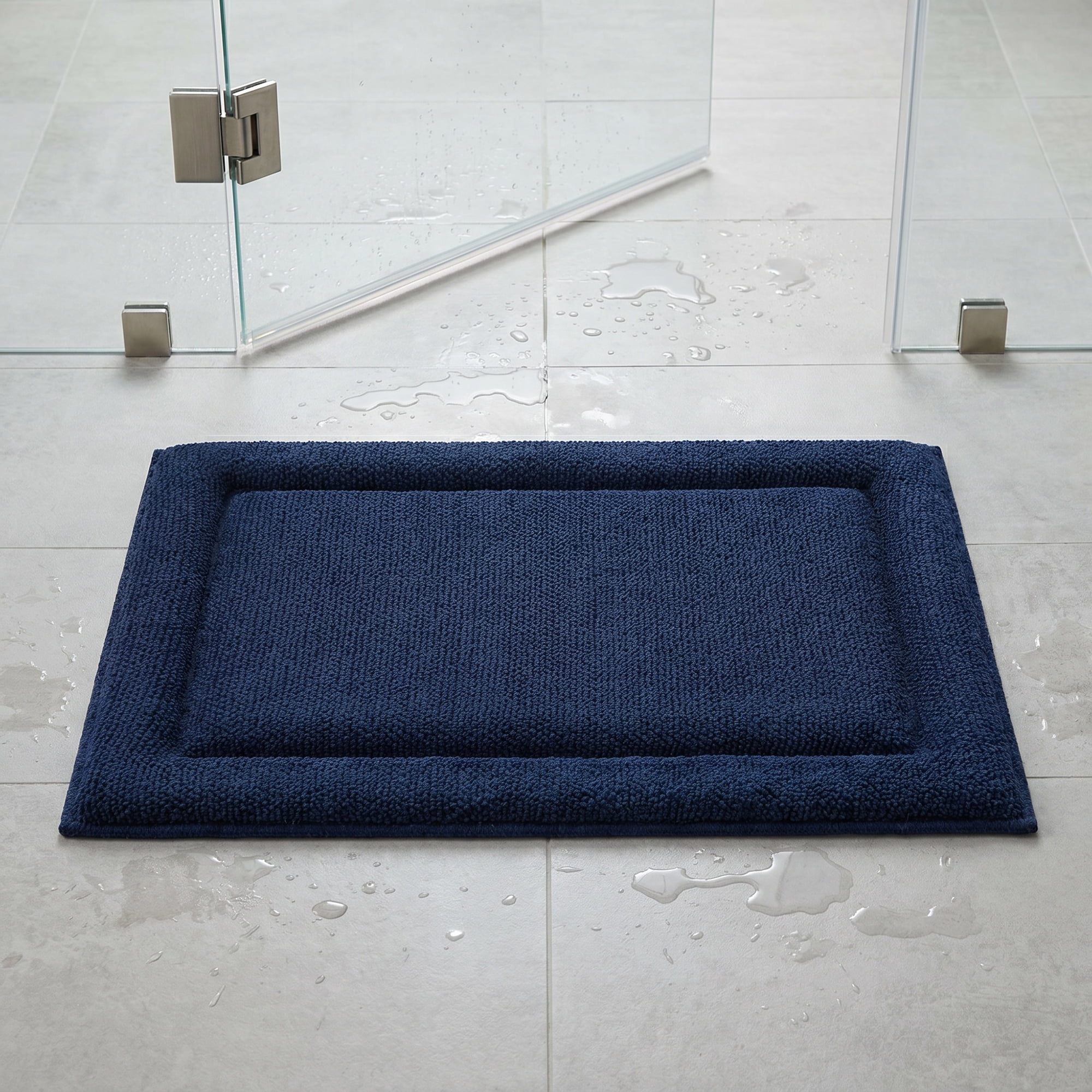 Unique Bargains Ultra Soft Shaggy Bath Mat Super Absorbent Non Slip Mat Blue 24" x 17"