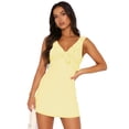 thumbnail image 2 of LYMAYTER Robe à Bretelles Col en V Confort Slim Minijupe pour Femmes Couleur Unie Volant Robe Décontractée, 2 of 6