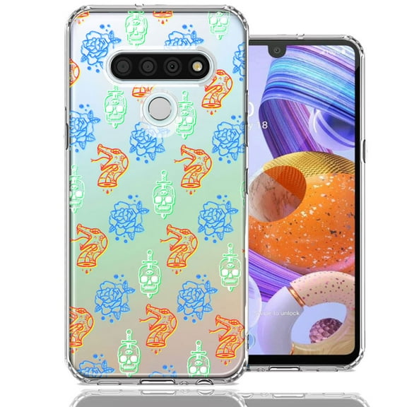 MUNDAZE For LG Stylo 6 Snakes Skulls Roses Design Double Layer Phone Case Cover