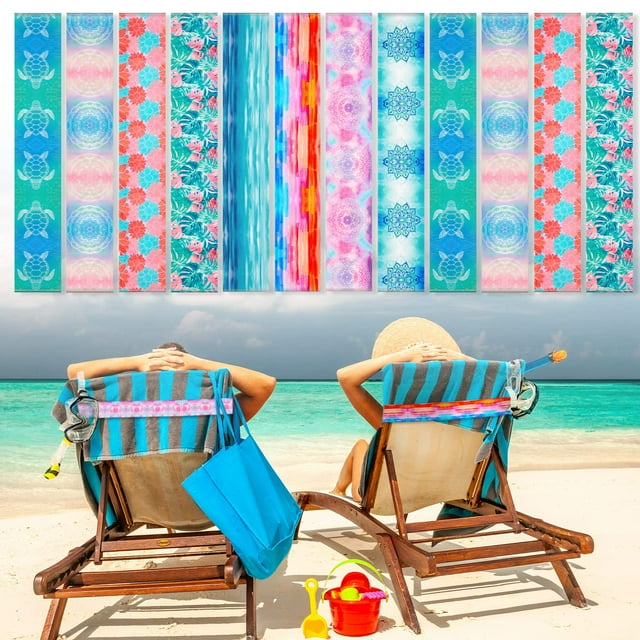 Bandas para toallas para sillas de playa Tessco Flamingo 30 cm, paquete de 12