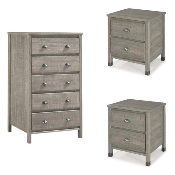 Home Square 3-Piece Set with 2 Nightstands and 5-Drawer Bedroom Chest