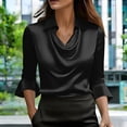 thumbnail image 2 of Lumtrix Womens Elegant Cowl Neck Satin Blouses Business Casual 3/4 Bell Sleeve Shirts Ruched Dressy Tops Work Office Clothes Black L, 2 of 6