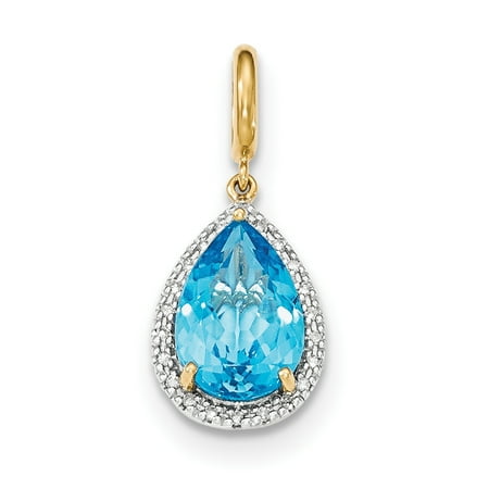 14k Yellow Gold L.Swiss Blue Topaz w/Diamond Halo Pendant