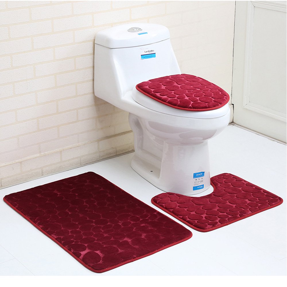 3pcs/set Bathroom Carpets Solid Color Toilet Seat Cushion NonSlip Mat