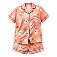 thumbnail image 4 of Gunia Toddler Girls Halloween Pajamas 2 Piece Spring Fall Casual Lapel Button Up Short Sleeve Tops And Shorts Home Wear Pjs Loungewear Orange 2-3 Years, 4 of 4