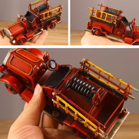 FONDOTIN Wrought Iron Car Model Red 1Pcs Firefighter Ornaments For Desk Accessory