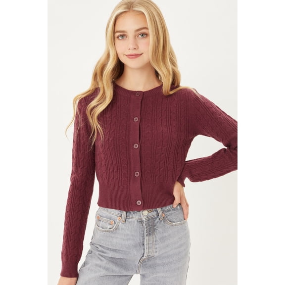 Buttoned Cable Knit Cardigan Long Sleeve Sweater L