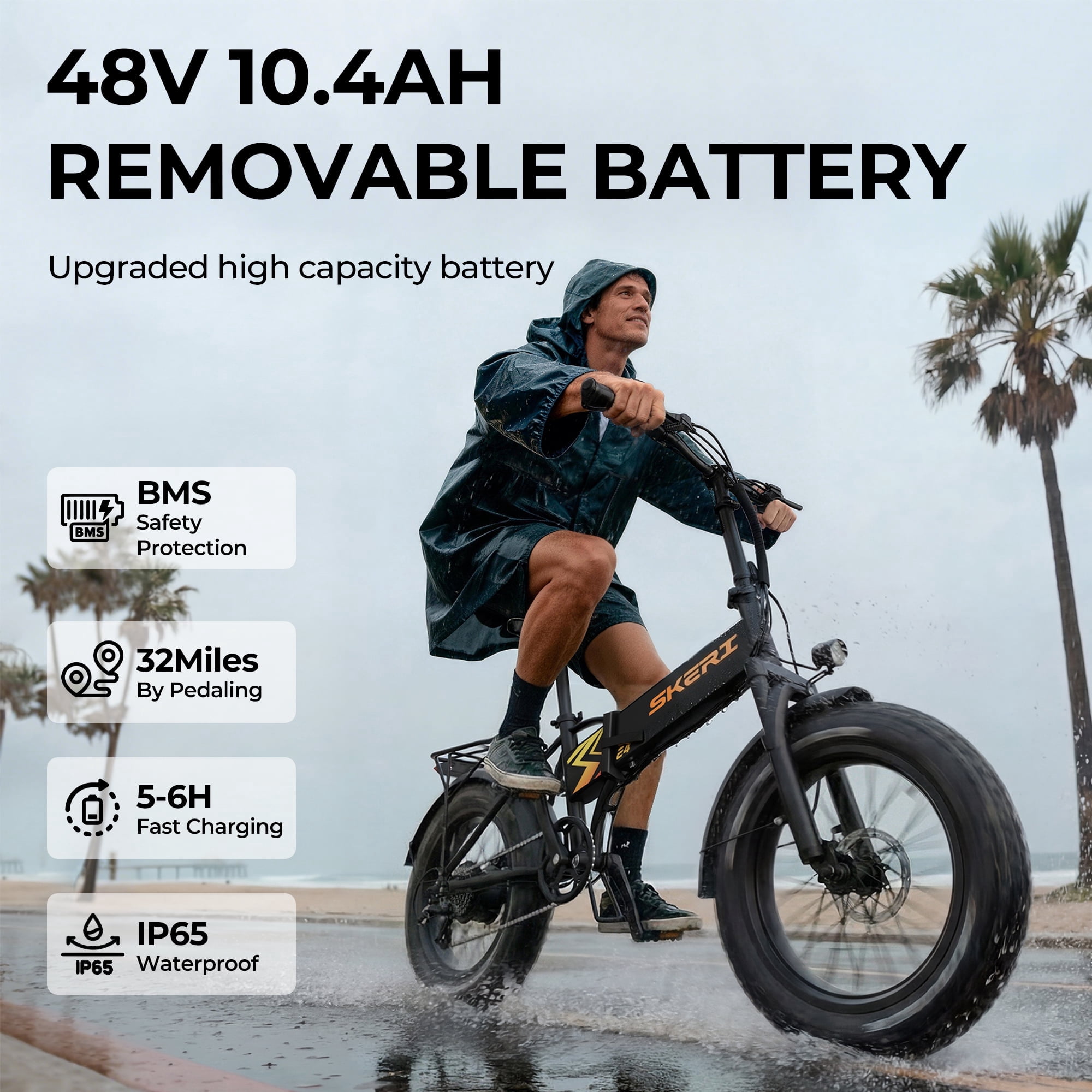 Skeri 20" Fat Tire Folding Electric Scooter Bike for Adults, 500W E-Mountain Bike 48V 18AH with 7-speed Gears, UL2849