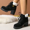 thumbnail image 5 of Lovzfmll Winter Boots for Women, Chunky Military Boots Snow Ankle, Mid Heel Round Toe Metallic Booties Warm Casual Black Boots, 5 of 9