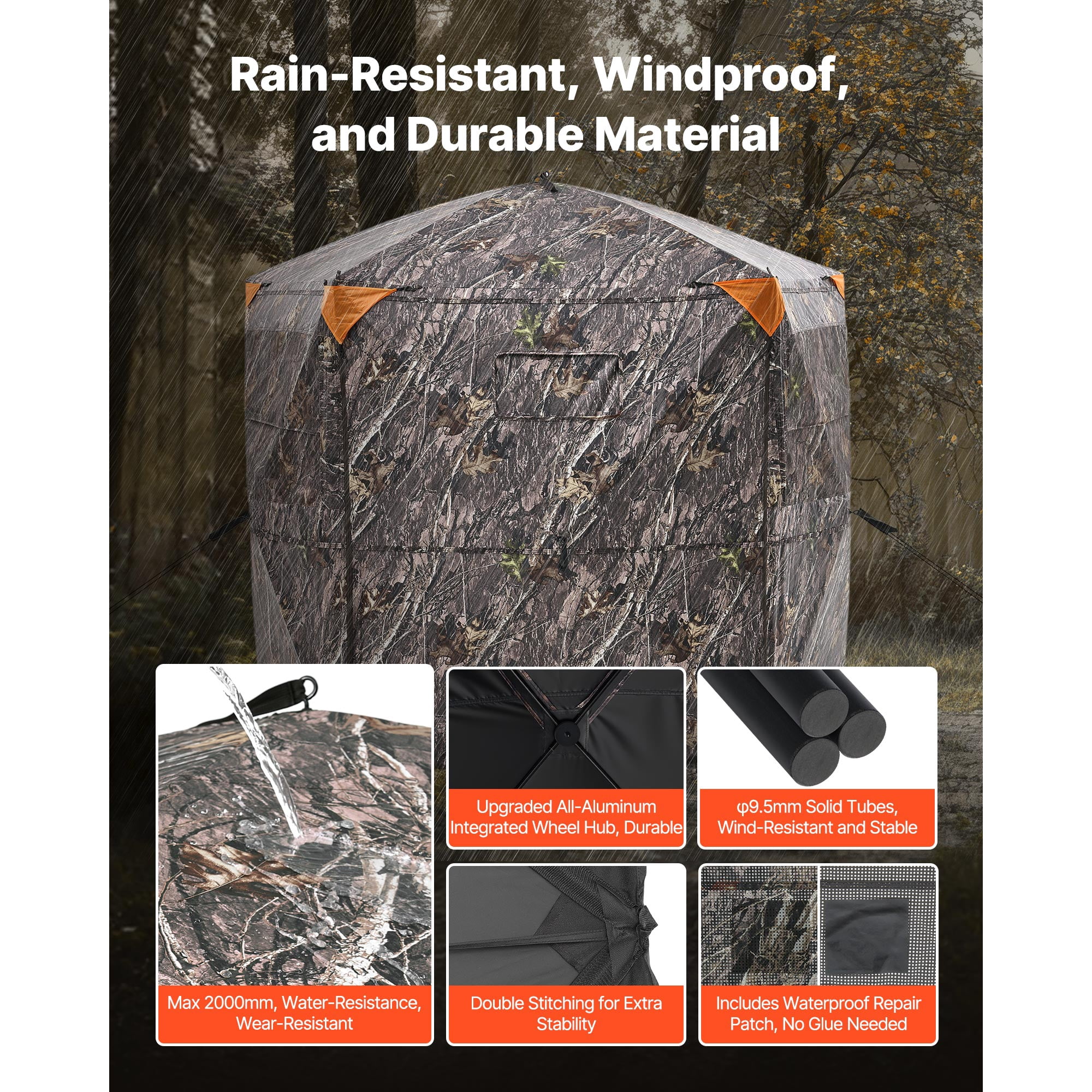 KFFKFF Hunting Blind for 6-7 People, Portable Camouflage Tent with Carrying Bag, Durable Concealed Shelter Featuring Silent Zipper Door and Windows, Ideal for Turkey and Deer Hunting