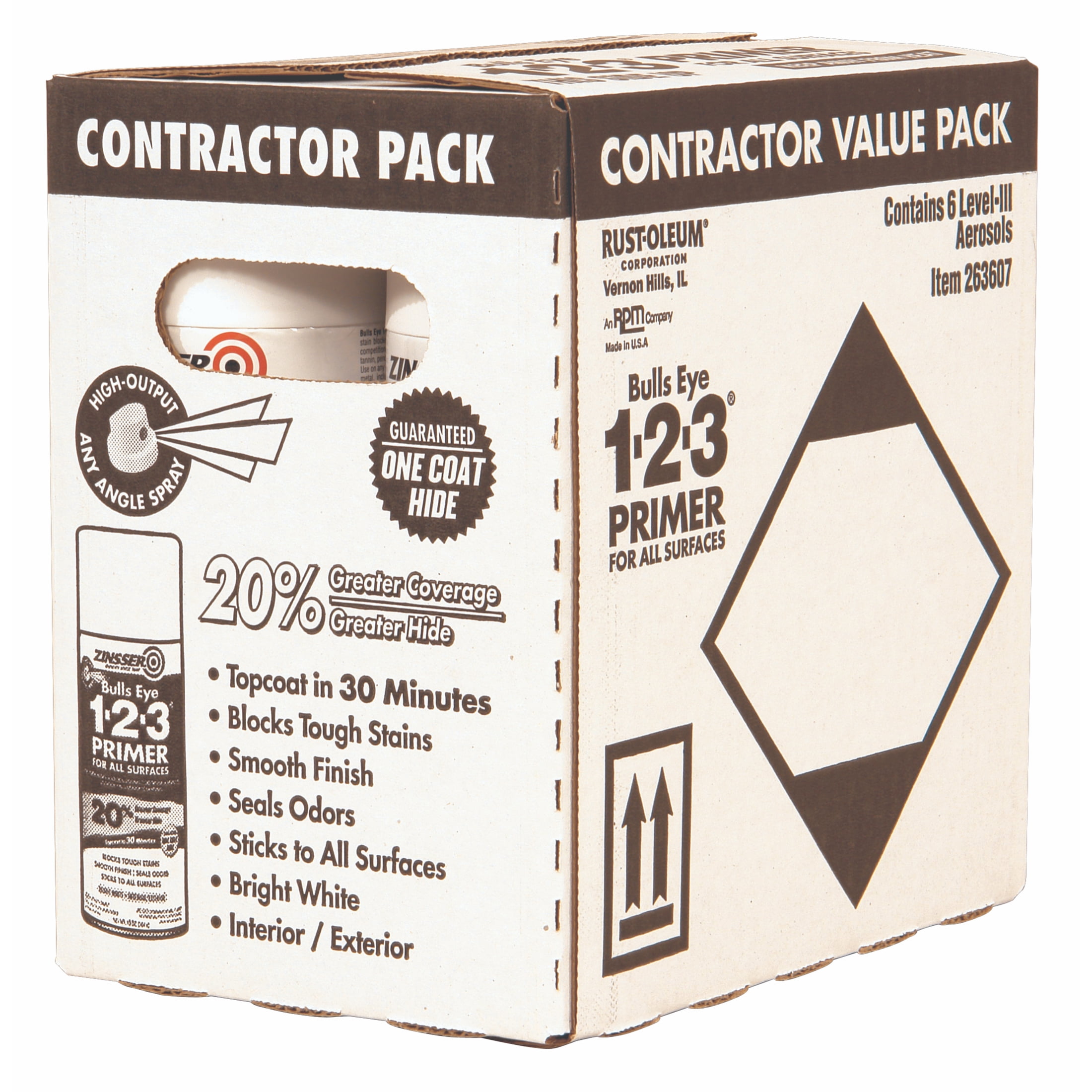 6 Pack, White, Zinsser Bulls Eye 1-2-3 Water Base Primer Spray Contractor Pack- 13 oz, 1 Case