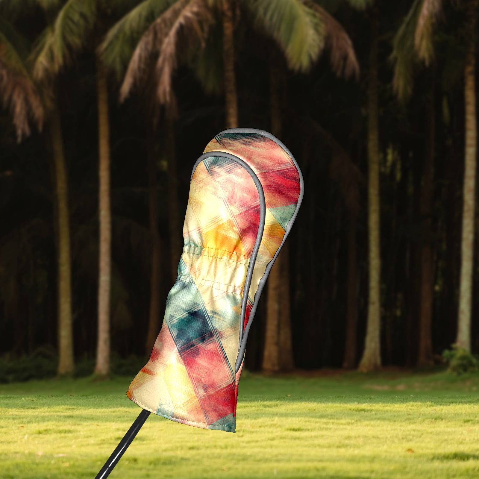 Golf Club Covers PU Leather Waterproof Head Covers for Fairway Woods Hybrids Colored Squares