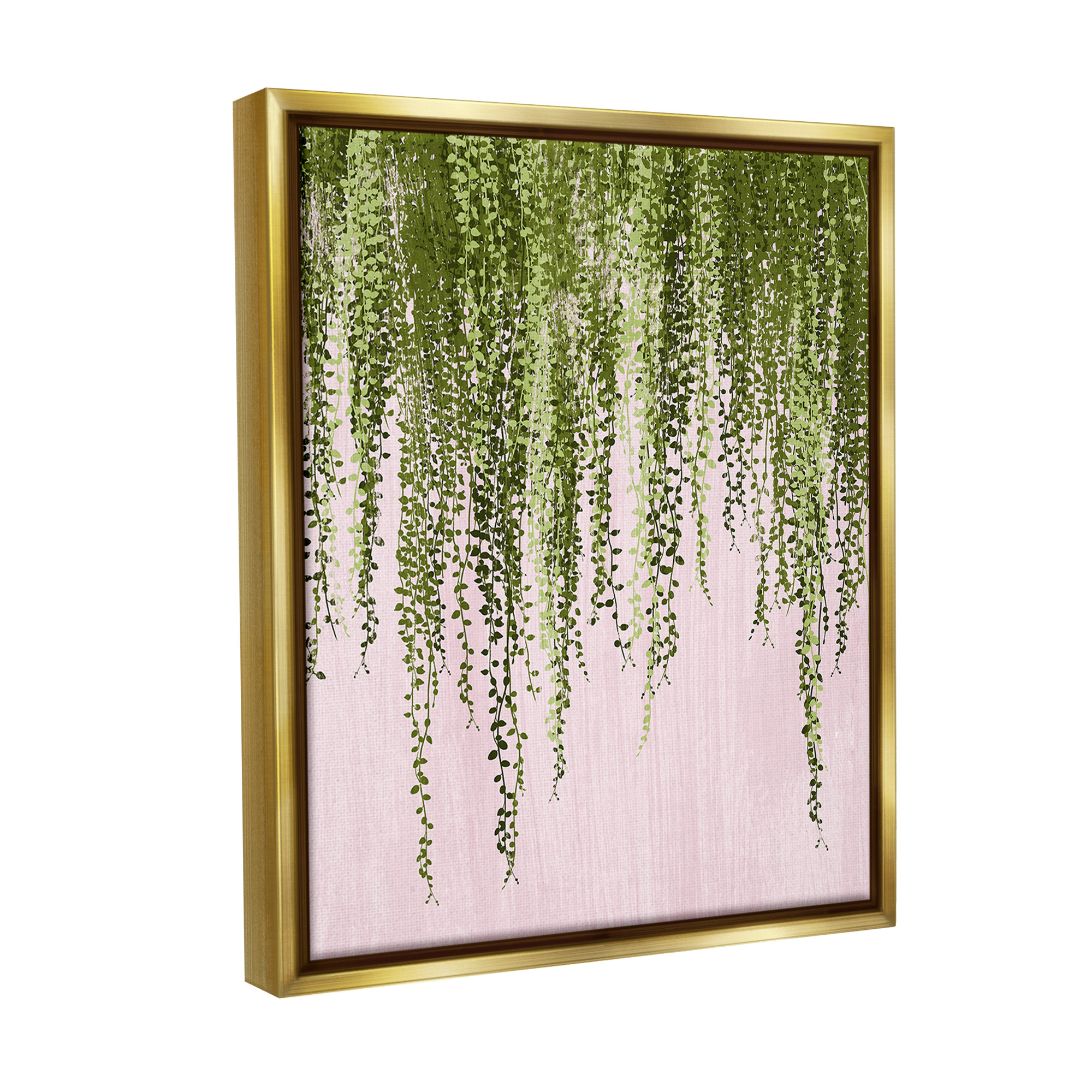 Stupell Industries Hanging Ivy on Pink Botanical & Floral Painting Gold Floater Framed Canvas Art Print Wall Art, 17 x 21
