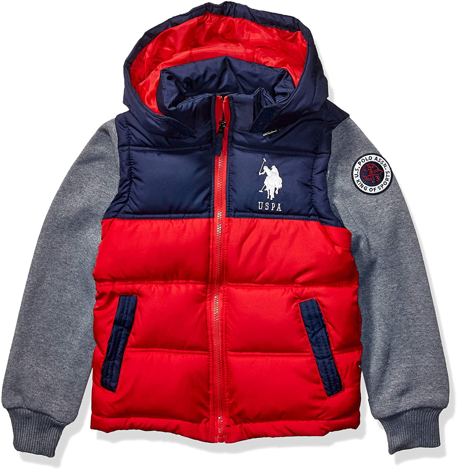 US Polo Association Boys' Little Bubble Jacket, Fleece Sleeves red, 4 | Walmart Canada