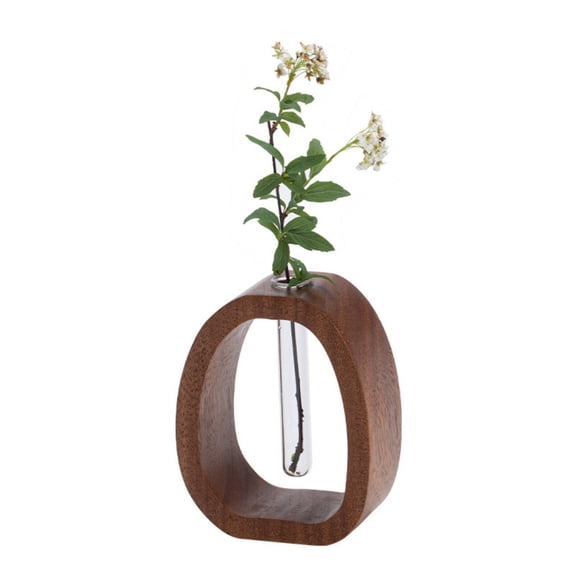 Solid Wood Vase for Centerpiece, Walnut Finish Modern Table Decor, Simple Flower Vessel for Home Accent