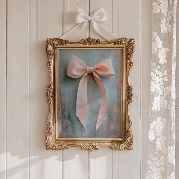 Pink Coquette Bow Impasto Print Vintage Cottagecore Wall Art Poster Decor, Unframed Poster Size 8x12 F03.1.22l574