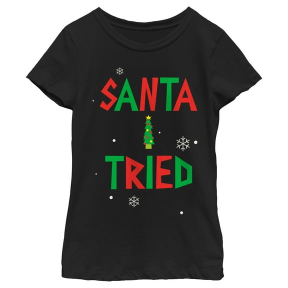 Girl's Lost Gods Santa I Tried  Graphic Tee Black Large
