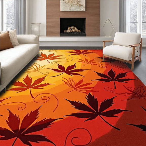 ODIKA 4'x6' Machine Washable Non-Slip Area Rug, Seasonal Cascade Artisanal Embellished Adornment High Traffic Rug, Orange, 602707