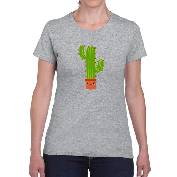 Big Cactus Smiling Cute Shaped T-Shirt Women -Image by Shutterstock, Female Large