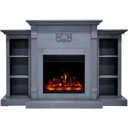 

Cambridge Sanoma 72 Electric Fireplace with Enhanced Charred Log Insert | Multi-Color Flame | For Rooms up to 210 Sq.Ft | Remote | Slate Blue Mantel | Adjustable Heat Settings