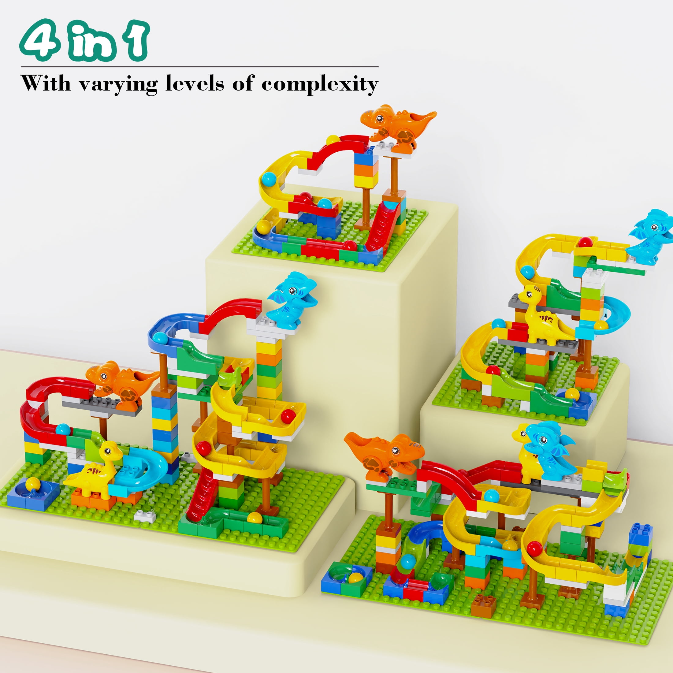 Dinosaur Marble Run Building Blocks Set, 127-Piece Large Classic Bricks with 2 Baseplates, STEM Learning Toy for Kids Ages 3-8, Compatible with All Major Brands