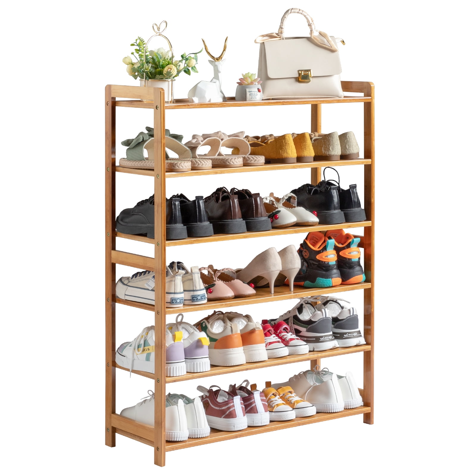 UBesGoo 6 Tiers Bamboo Wood Shoe Shelf Shoe Rack Shoe Storage Shelving