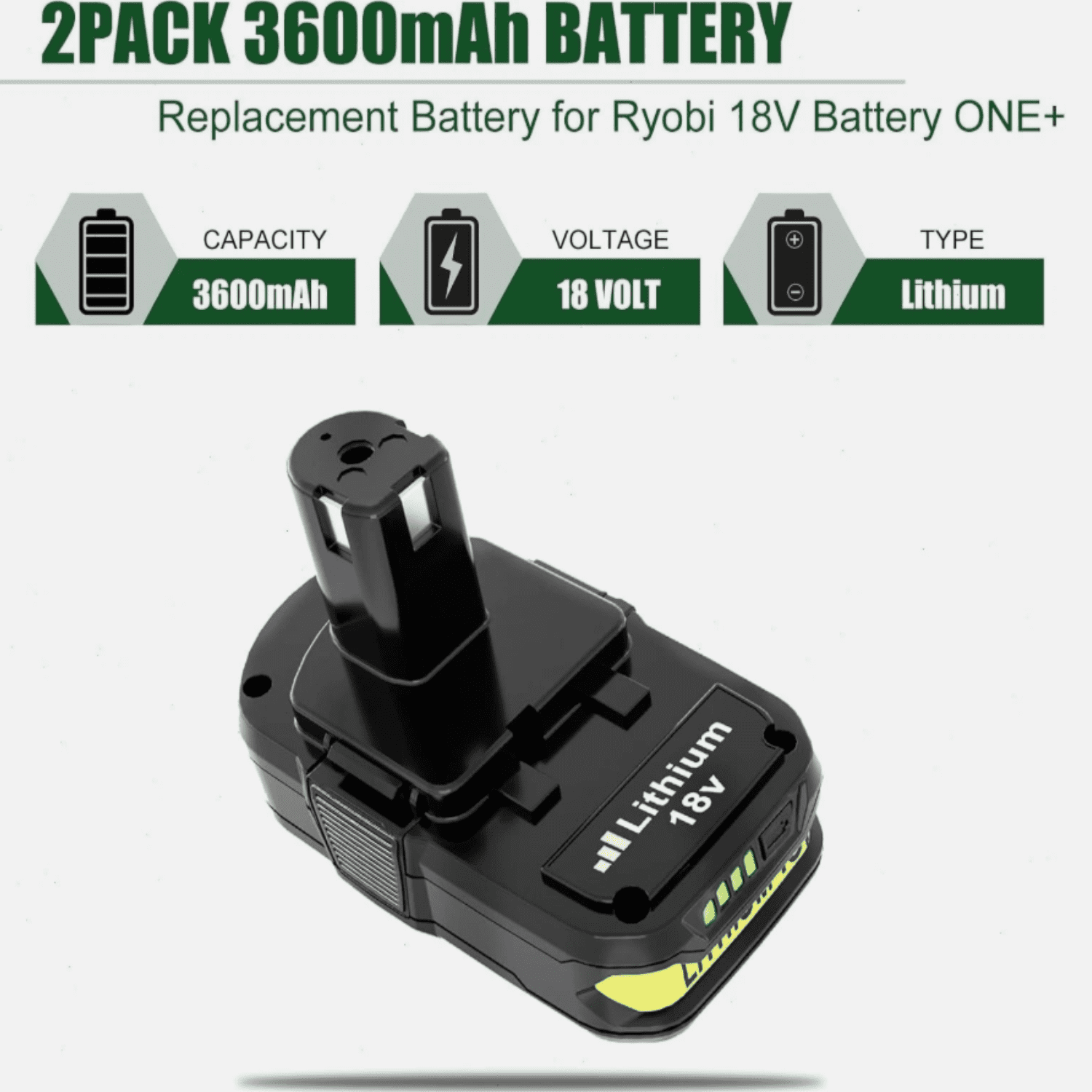 3.6Ah P102 18 Volt Lithium-ion Replacement for Ryobi 18V Battery Compatible with Ryobi Battery P104 P105 P108 P189 P190 PBP006 PBP2005 Cordless Tools