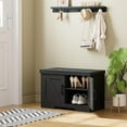 thumbnail image 2 of 2-Tier Storage Bench, 27.6" Wide Shoe Bench with Padded Seat Cushion, Entryway Bench with 2 Barn Doors and Adjustable Shelf, Black, 2 of 7