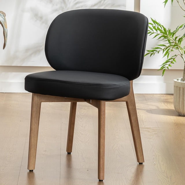 Dining Chair with Back Single Mid Century Modern Kitchen Chair Fabric Armless Chair Wide Padded Seat with Wooden Leg for Kitchen Dining Living Room
