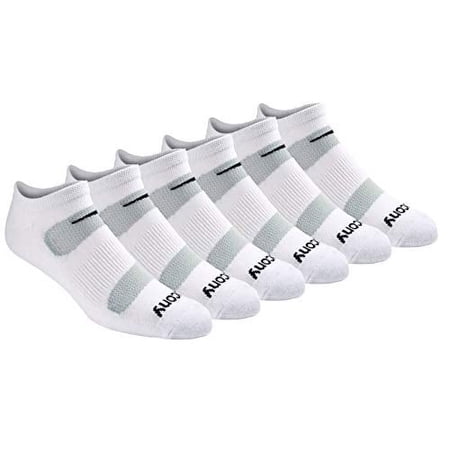 Saucony Men's Multi-Pack Mesh Ventilating Comfort Fit Performance No-Show Socks, White (6 Pairs), Shoe Size: 6-9