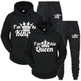 thumbnail image 5 of Chándal con estampado de QUEEN y KING para hombre y mujer, Sudadera con capucha para parejas, ropa deportiva para amantes, conjunto de 2 piezas, 5 of 5