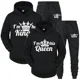 thumbnail image 5 of Chándal con estampado de QUEEN y KING para hombre y mujer, Sudadera con capucha para parejas, ropa deportiva para amantes, conjunto de 2 piezas, 5 of 5