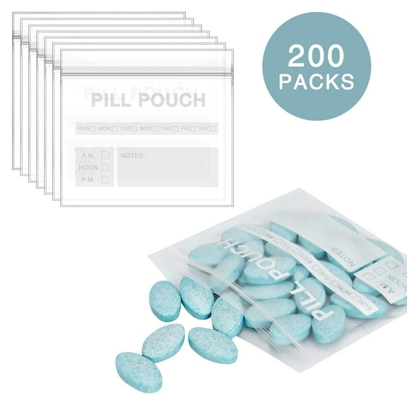 Pill Bags (200 Pack), Resealable Travel Pill Bags Medicine Organizer Write-on Label Portable Pill Pouches for Medicine to Hold Vitamin, Medication, Pills