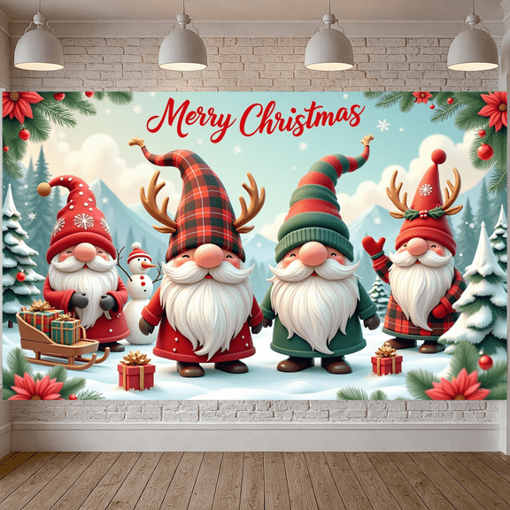 Colorful Design Christmas Banner Decorative Gnome Holiday Backdrop Lightweight Polyester Celebration Decor for Winter Party Indoor Decoration Holiday Celebration