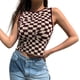 thumbnail image 1 of Marrón M Camiseta sin mangas de lana con cuello redondo y estampado irregular a cuadros a la moda europea y americana en contraste, 1 of 8