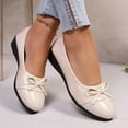 thumbnail image 2 of Rokment Glitter Bow Wedges Ballet Flat Dress Shoes for Women Ladies Bride Wedding Spring Fall Leather Bowknot Round Toe Low Heel Ballerina Walking Loafers White Size 7, 2 of 8