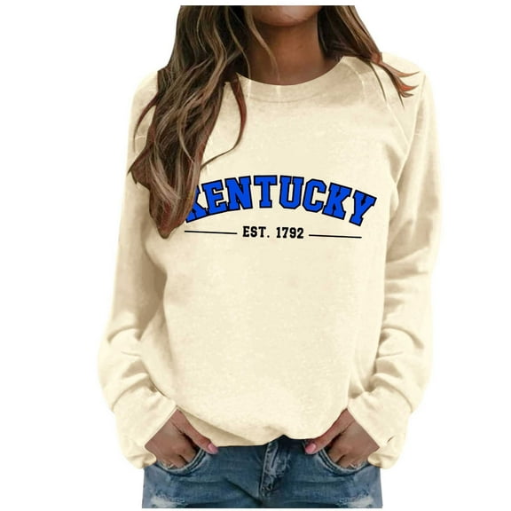 Womens Long Sleeve Sweatshirt Crew Neck Letter Printed Relax Fit Tops Casual Pullover Sweatshirts Comfy Fall Fashion Outfits