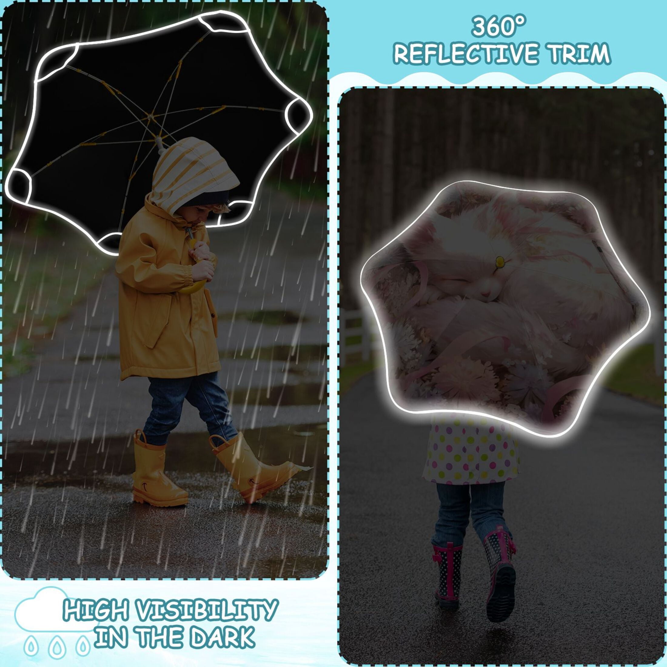 BZSMCE Folding Umbrellas Rain & UV Protection Windproof In Blush Cat’s Floral Nap Pattern