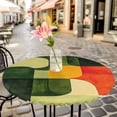 thumbnail image 6 of Green Geometric Round Tablecloth for 55-60 Inch Tables, Fitted Table Cover with Elastic Edge, Modern Orange Abstract Lines Art Waterproof Outdoor Table Cloth Protector for Patio Garden Dinner Picnic, 6 of 9