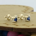thumbnail image 3 of Dazzlingrock Collection 3mm Round Blue Sapphire & White Diamond Screwback 2 Stone Stud Earrings for Women (0.05 ctw, Color I-J, Clarity I1-I2) in 14K Yellow Gold, 3 of 6