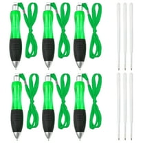 6 Pcs Uxcell Big Fat Pens, Green Heavy Weighted Ballpoint Pen Retractable Wide Grip Thick Pen with Strap for Hand Tremors Elderly Handicap(6 Red Refills)