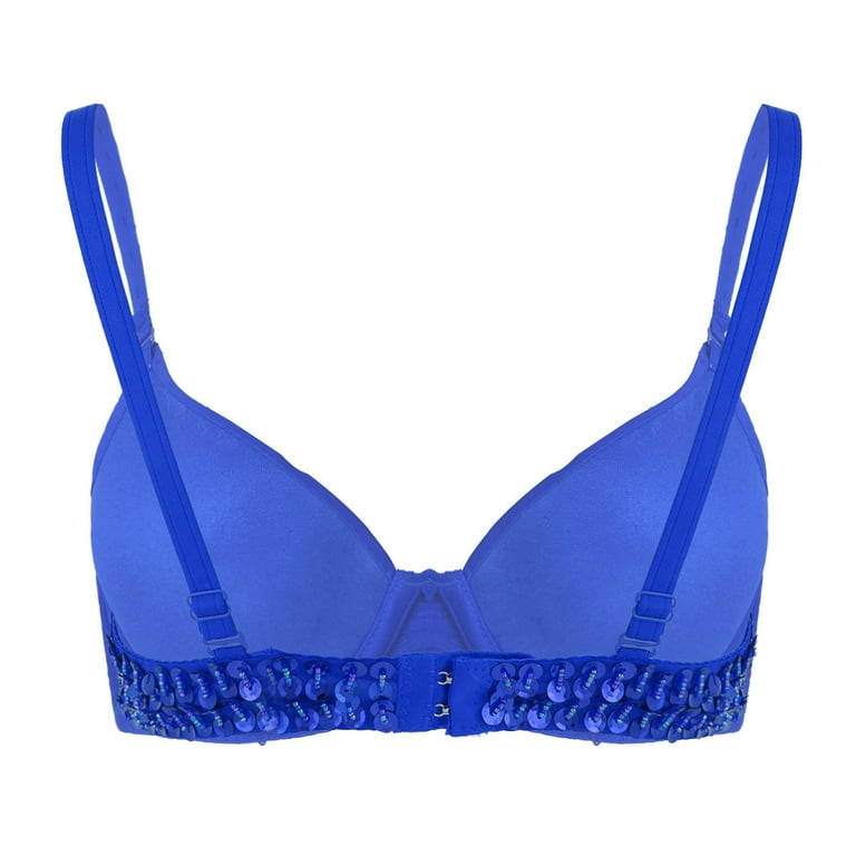 YONGHS Womens Sparkle Sequins Beading Padded Bra Rave Dance Belly Dancing  Crop Top Blue 34A, 34B 