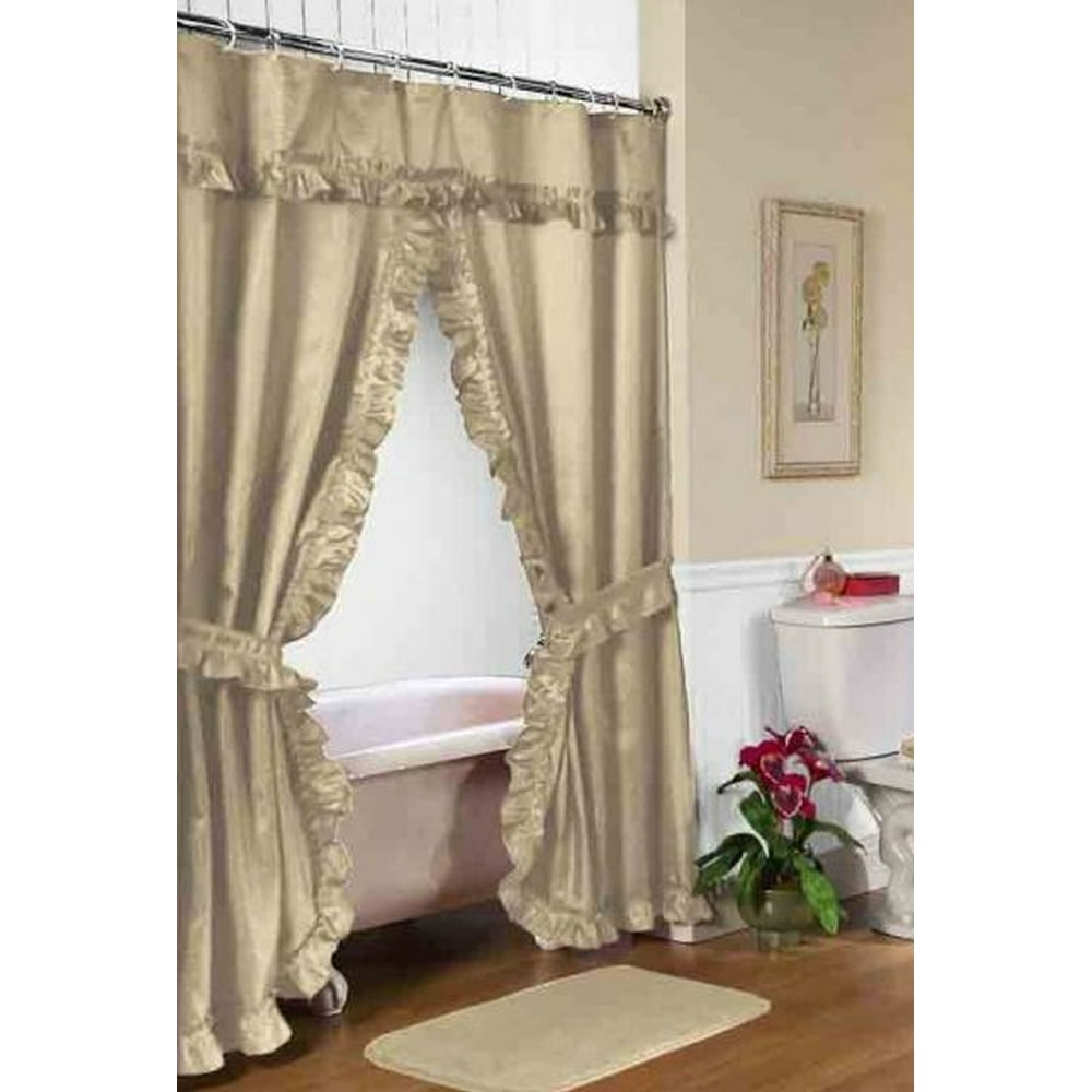 Live Life Double Swag Diamond Piqued Fabric Shower Curtain with Tie