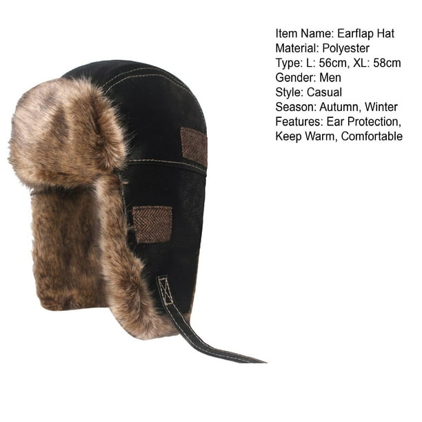 Opolski Earflap Hat Fuzzy Faux Fur Lining Adjustable Buckle