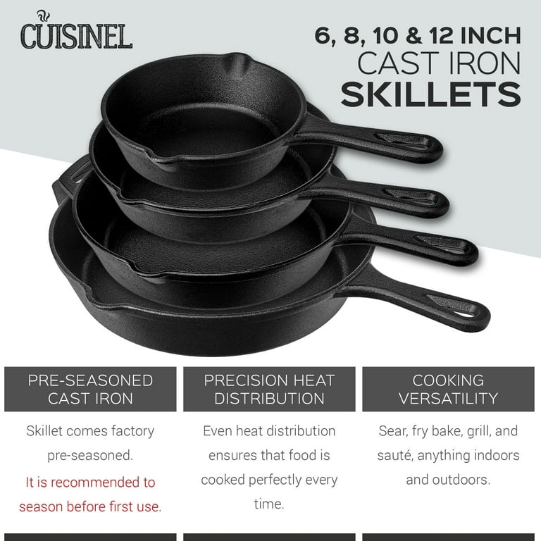 Cuisinel Cast Iron Skillets Frying Pan Set of 3 with Handle Covers