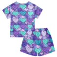 thumbnail image 2 of Heart Shaped Grid Pattern Summer Pajama Set Soft Cotton Short Sleeve Sleepwear 2PCS Pajama Sets Breathable Lounge Set Size 8Y, 2 of 7