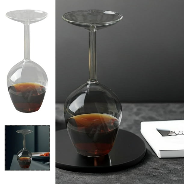 Copa de vino alta invertida | Vaso de vidrio de borosilicato soplado a mano | Tallo largo al revés de 14 oz | Diversión Regalo único para fiestas Bodas Bar Restaurantes | Paquete individual