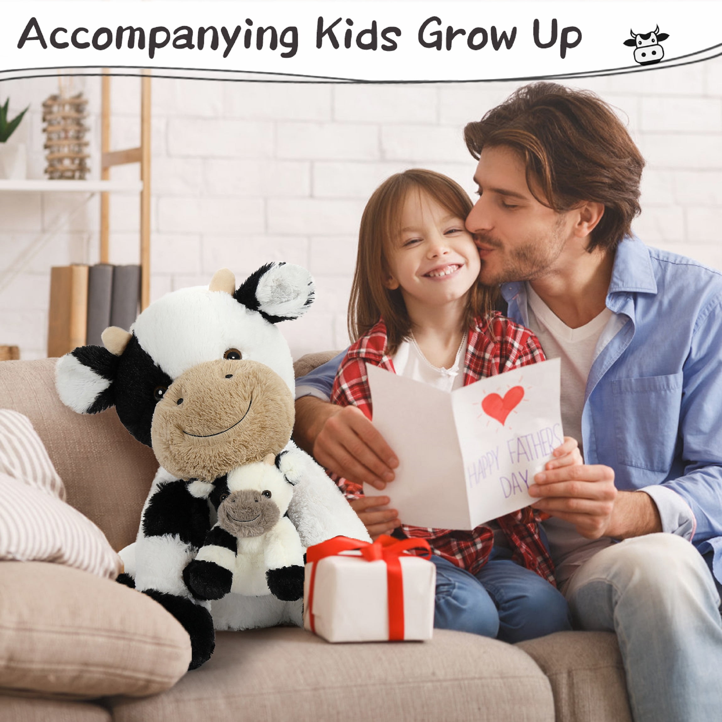 MaoGoLan 20" Cow Stuffed Animal with One Baby Cow Plush Toy Stuffed Dairy Cattle Toys
